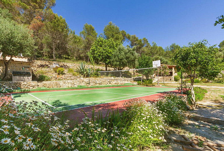 Badmintonfeld Basketballkorb Baeume Finca Terrasse