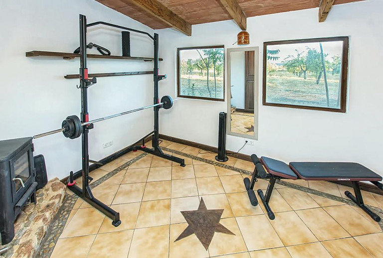 Fitnessstudio mit Geräten und Fenster