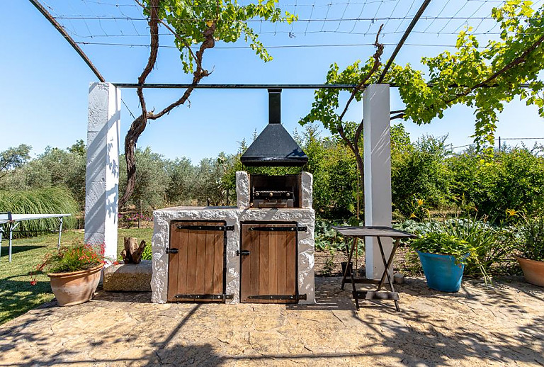 Garten mit Pflanzen und Grill