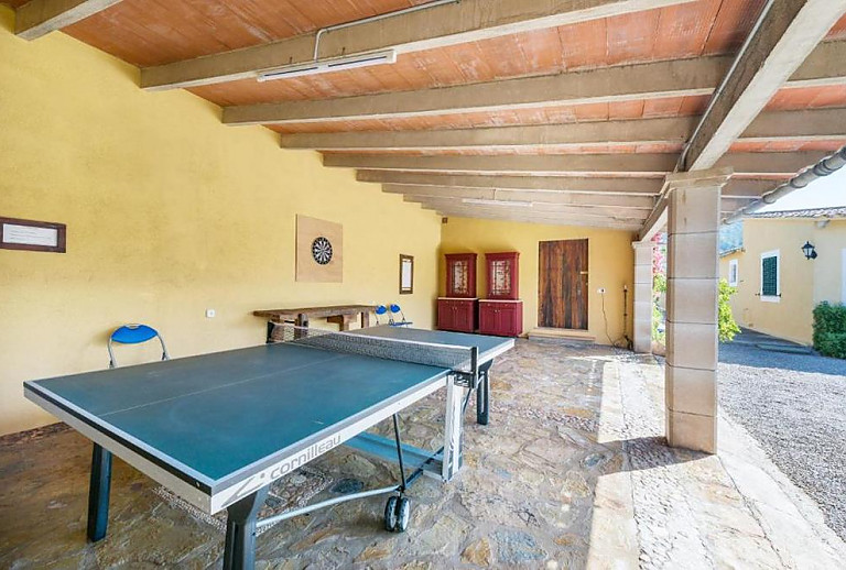 Tischtennisplatte auf der Terrasse mit Vordach