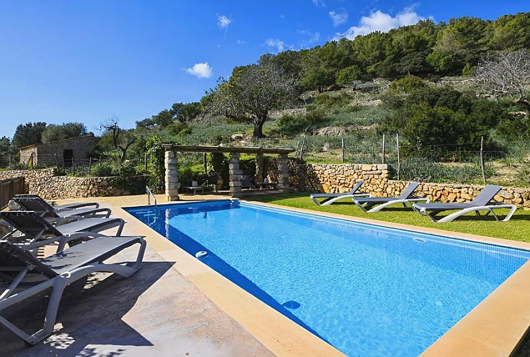 Pool mit Sonnenliegen im Außenbereich