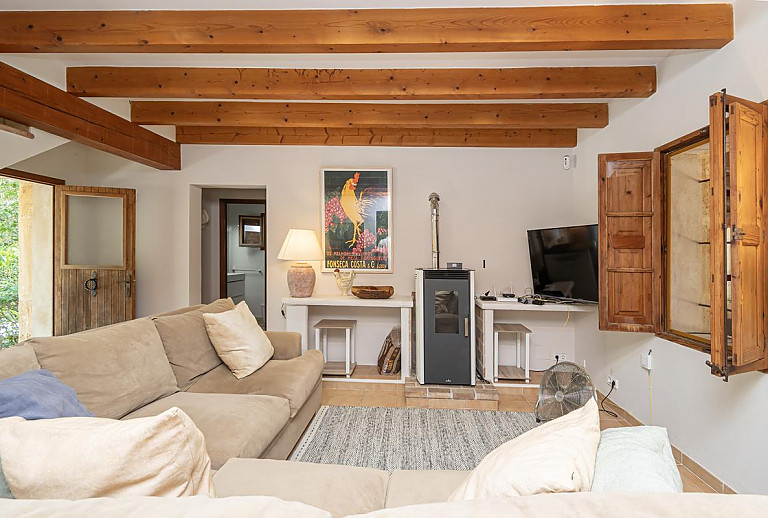 Wohnzimmer mit Ofen und Couch