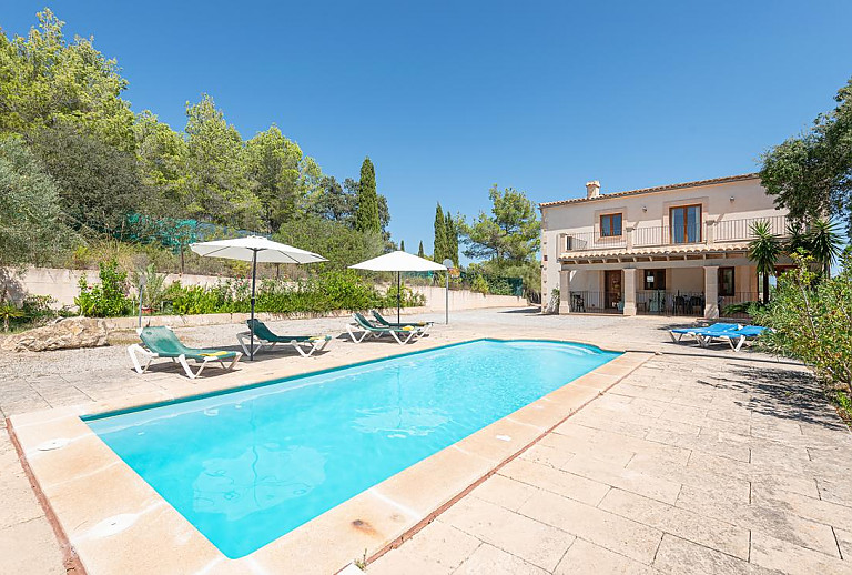 Sonnenliegen am Pool im Garten