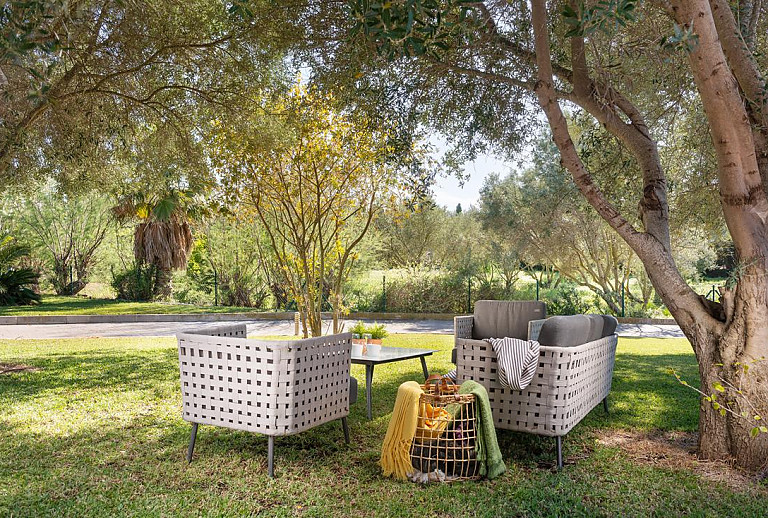 Garten mit Rasen und Sitzmöbeln