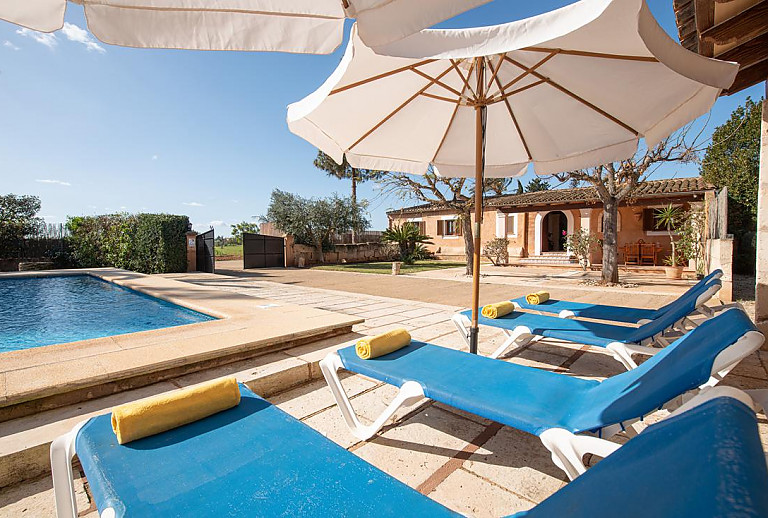 Sonnenliegen am Pool im Außenbereich