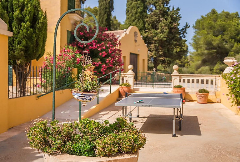 Tischtennisplatte im Außenbereich auf der Terrasse